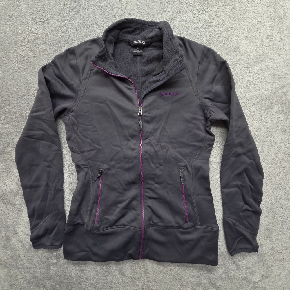 Marmot Full Zip Track Jacket Womens Small Grayโ Purple Inner Fleece Gym Casual